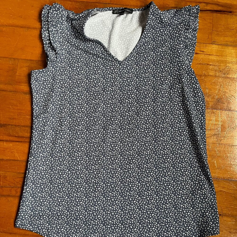 Adrianna Papell Blue Floral Print Cap Sleeve Blouse - XS